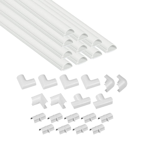 D-Line 157in Cord Cover Kit, Self-Adhesive Wire Hiders, Paintable Cable Raceway to Hide Wires on Wall, Electrical Cable Management - 10x 15.7 Lengths & 19 Accessories - 1.18" (W) x 0.59" (H) - White