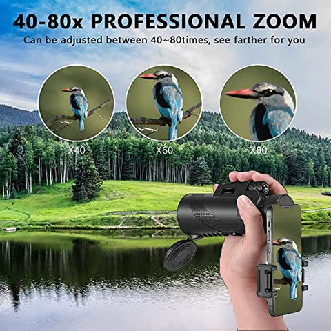 80X100 Monoculars for Adults High Power Monocular Telescope for Smartphone Wildlife Bird Watching Hunting Camping Travel Scenery with Smartphone Holder & Tripod
