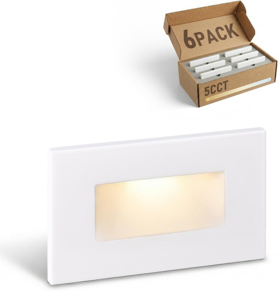 LEONLITE 6-Pack 5CCT 120V LED Step Lights, Horizontal, White