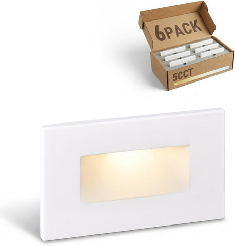 LEONLITE 6-Pack 5CCT 120V LED Step Lights, Horizontal, White