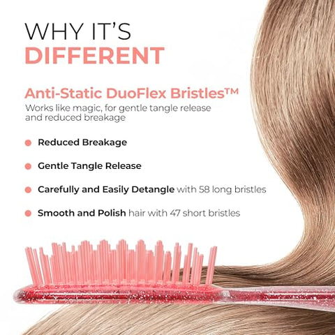 FHI Heat UNbrush Detangling Brush for Pain-Free Brushing on All Wet or Dry Hair Types — Durable DuoFlex Anti-Static Bristles, Lightweight Handle, Vented Hair Brush, Ruby Peach