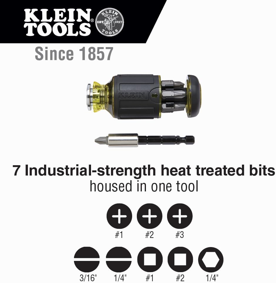 Klein Tools 80037 Screwdriver Tool Set, Multi-Bit Pocket Precision Screwdriver and Adjustable Length Stubby, 2-Piece