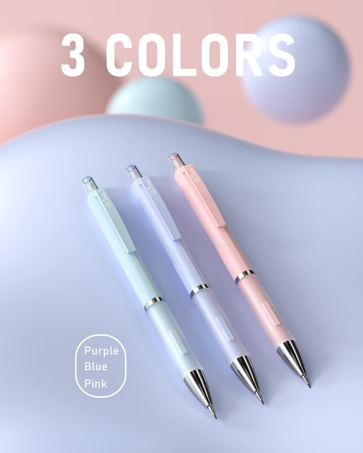 Nicpro 3PCS Cute Mechanical Pencil Set with Case, 0.7 mm Pencils