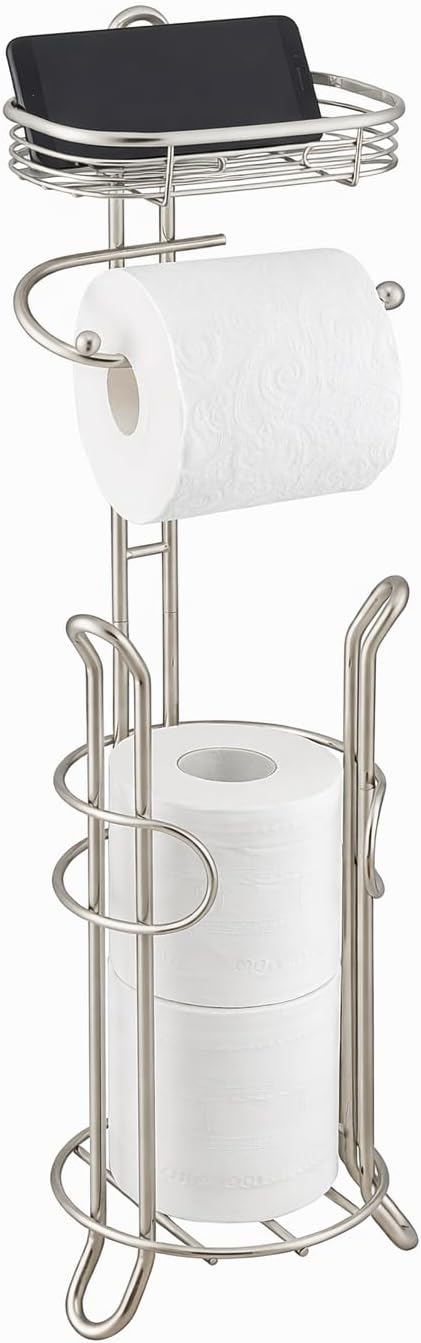 SunnyPoint Bathroom Heavyweight Toilet Tissue Paper Roll Storage Holder Stand with Reserve and Shelve, The Reserve Area Has Enough Space to Store Mega Rolls. (SN)