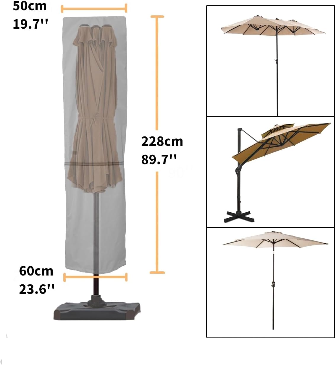 Patio Umbrella Cover for 7'-11' Umbrellas Or 15' Double-Sided Umbrellas