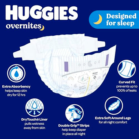 Huggies Size 3 Overnites Baby Diapers: Overnight Diapers, Size 3 (16-28 lbs), 58 Ct