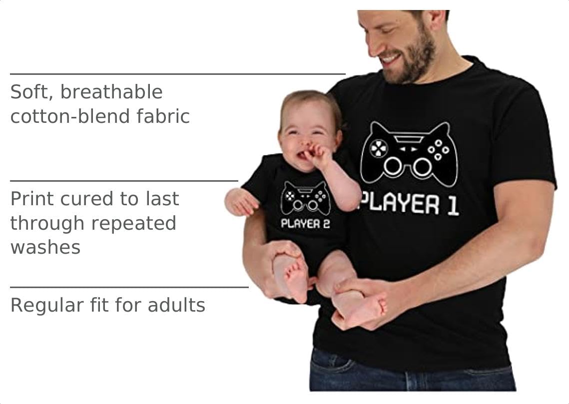 Tstars Gamer Daddy and Me Matching Set Player 1 2 Tee Baby Bodysuit