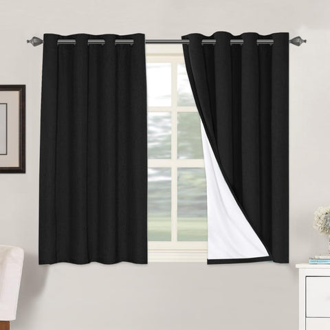 H.VERSAILTEX 100% Blackout Linen Curtains 45" L 2 Panels Black