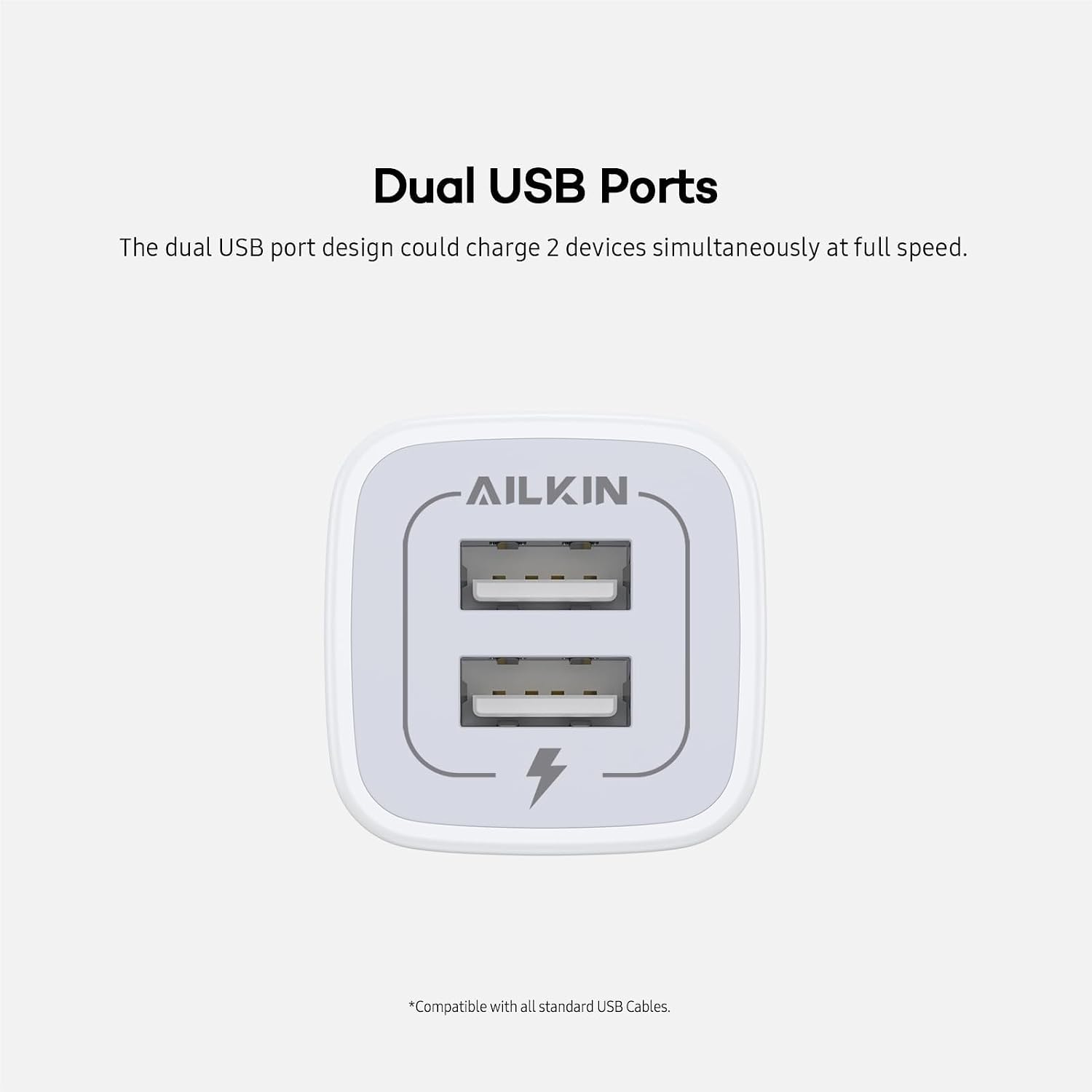 USB Wall Charger, Charger Adapter AILKIN 2Pack 2.1A Dual Port Quick Plug