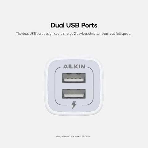 USB Wall Charger, Charger Adapter AILKIN 2Pack 2.1A Dual Port Quick Plug