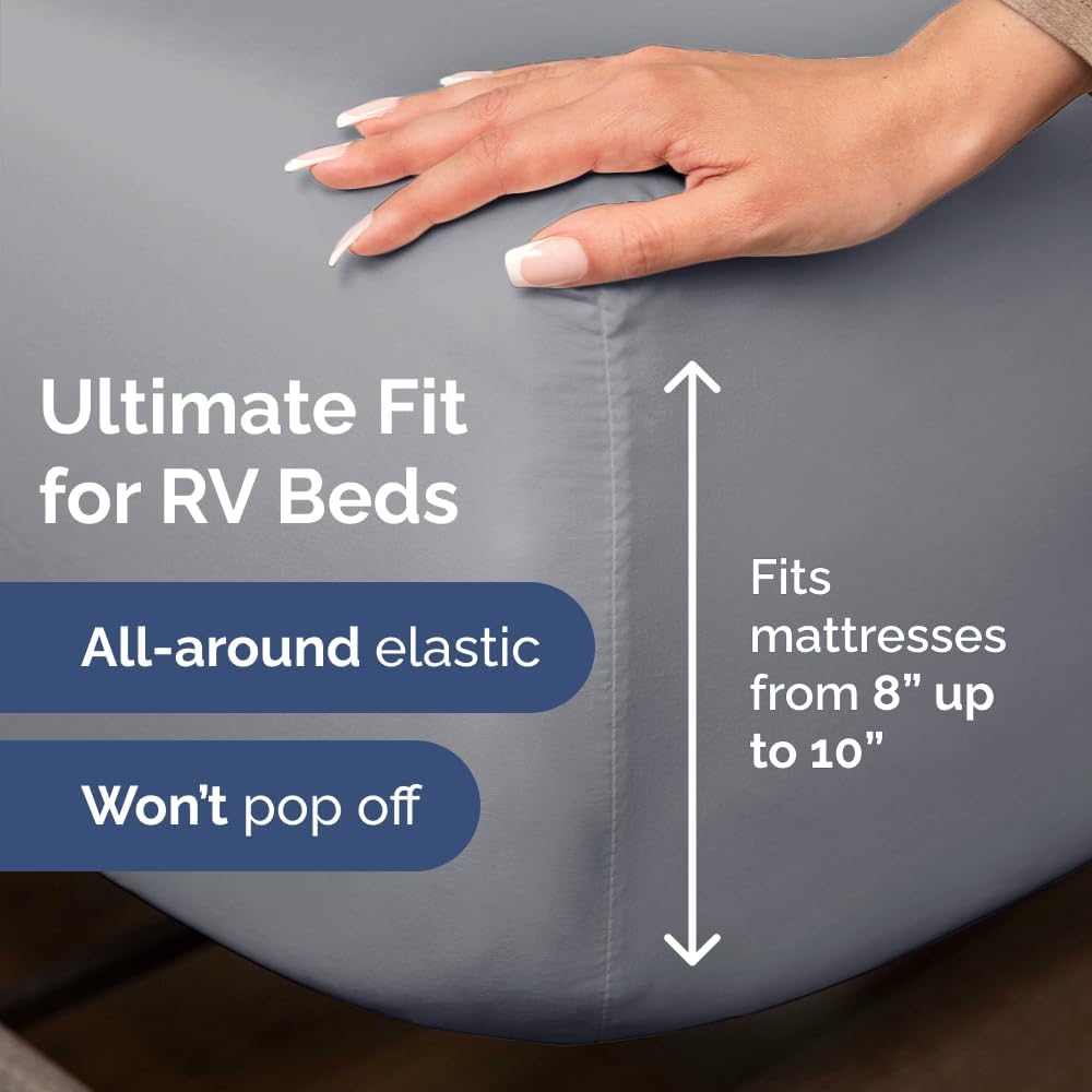 Short Queen Size 4 Piece Bed Sheet Set - RV Short Queen Sheets - Steel Blue