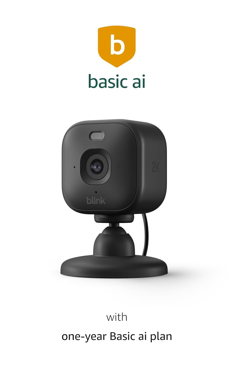 Blink Mini 2K+ (newest model) with 1-year Basic ai plan – Plug-in Home & Pet Security Camera with 2K video resolution, color night vision, enhanced audio, motion detection – 1 camera (Black)