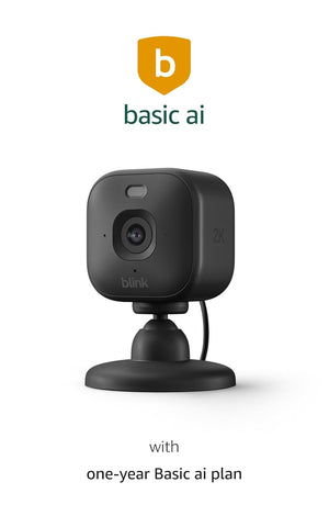 Blink Mini 2K+ (newest model) with 1-year Basic ai plan – Plug-in Home & Pet Security Camera with 2K video resolution, color night vision, enhanced audio, motion detection – 1 camera (Black)