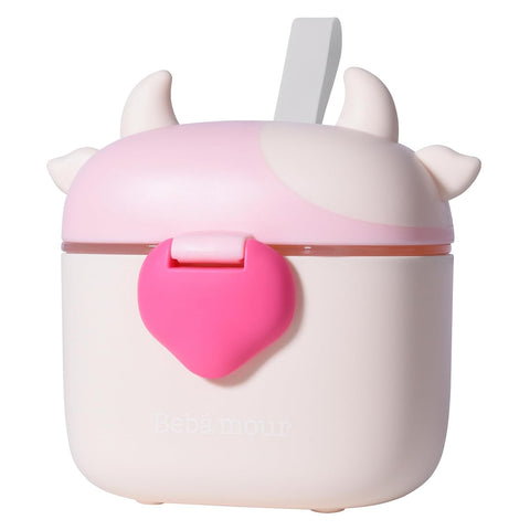 Bebamour Baby Formula Dispenser On The Go, Formula Container to Go, Formula Holder for Travel, Candy Fruit Snack Storage Container with Scoop and Leveller (Light Pink Cow)