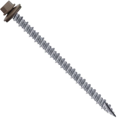 10 x 1-1/2" Antique Bronze Metal Roofing Screws - Hex Washer Head- Self-Starting/Tapping - EPDM Washer. 1 x 250 Count Bag - 250 Screws