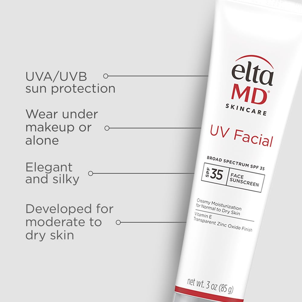 EltaMD UV Facial Sunscreen, SPF 35 Moisturizing Sunscreen for Face, Formulated with Hyaluronic Acid and Zinc Oxide, 3.0 oz Tube