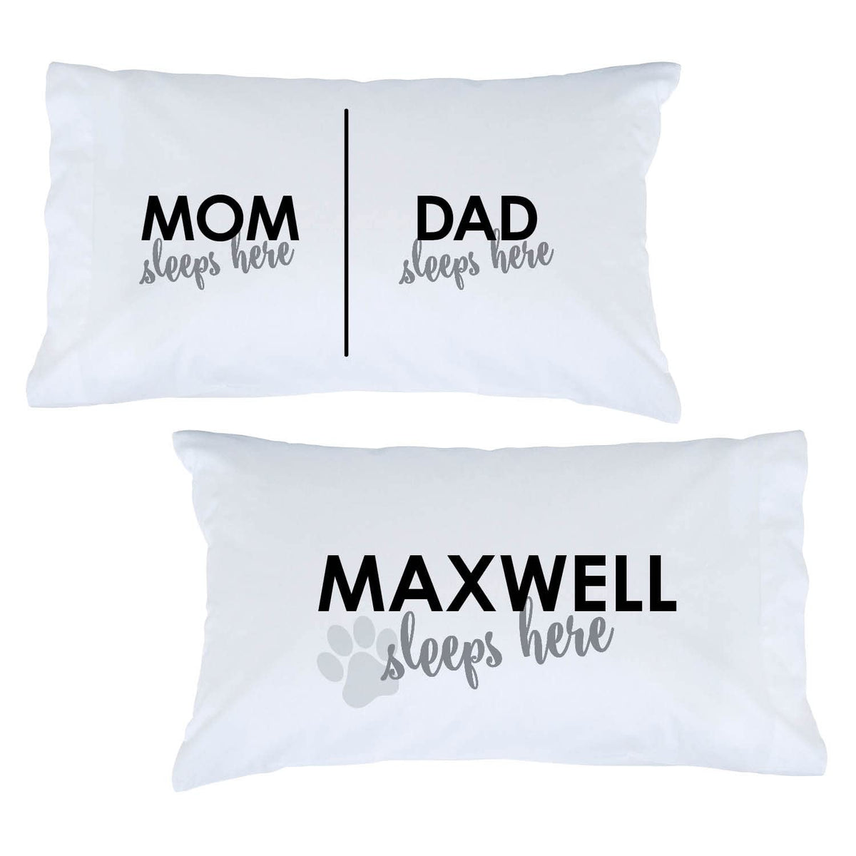 Personalized Planet Dog Sleeps Here White Bedroom Pillowcase Set with Custom Personalization | Pet Owner Bedroom Décor | 2 Standard Queen Size Pillow Covers | 20x31