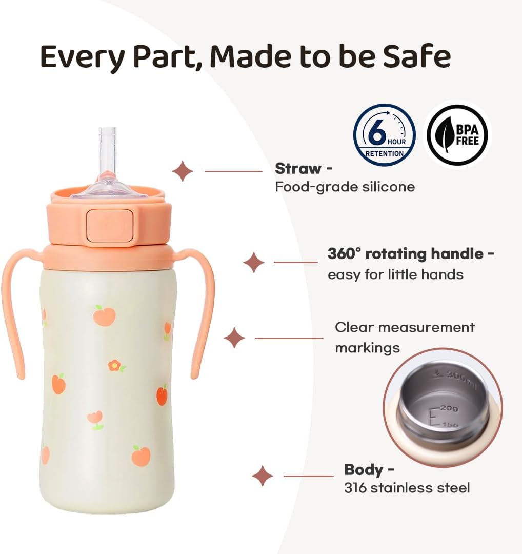 GROSMIMI Stainless Steel Baby Straw Cup, Spill-Proof, 12M+, 6oz (Olive)