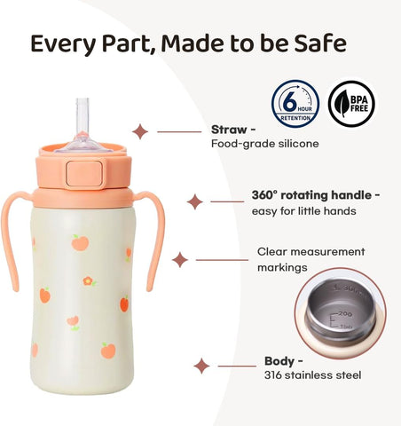 GROSMIMI Stainless Steel Baby Straw Cup, Spill-Proof, 12M+, 6oz (Olive)