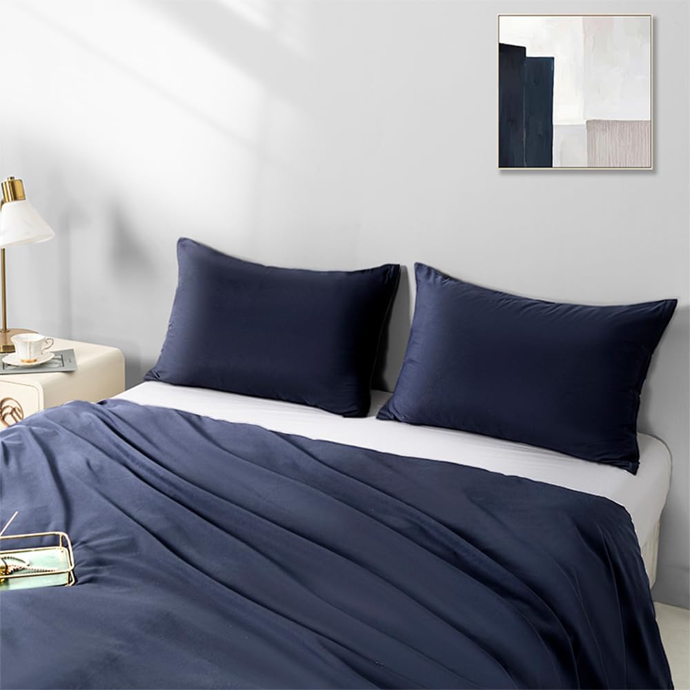 Standard Size Zipper Pillow Cases Set of 2,Navy Blue,20x26 Inches