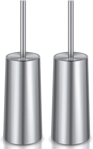 Toilet Brush and Holder, 2 Pack Toilet Brush with 304 Stainless Steel Long Handle, Toilet Bowl Brush for Bathroom Toilet-Ergonomic, Elegant,Durable (Silver)