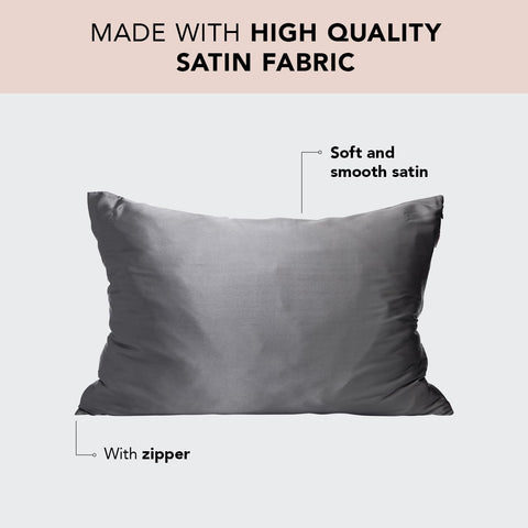 Kitsch Satin Pillowcase with Zipper for Hair & Skin - Softer Than Silk Pillow Cases, Smooth Pillow Cover, Machine Washable, Wrinkle-Free, Cooling Satin Pillow Case - Queen/Standard(19x26) - Charcoal