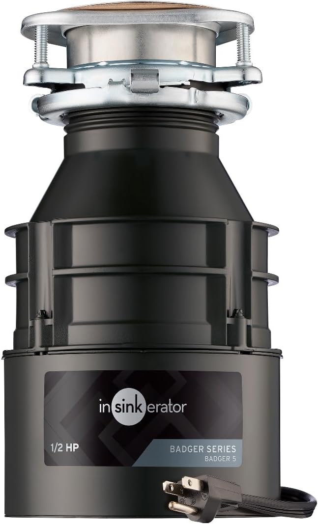 InSinkErator Badger 5 Garbage Disposal with Power Cord, Badger Series 1/2 HP Continuous Feed Food Waste Disposer