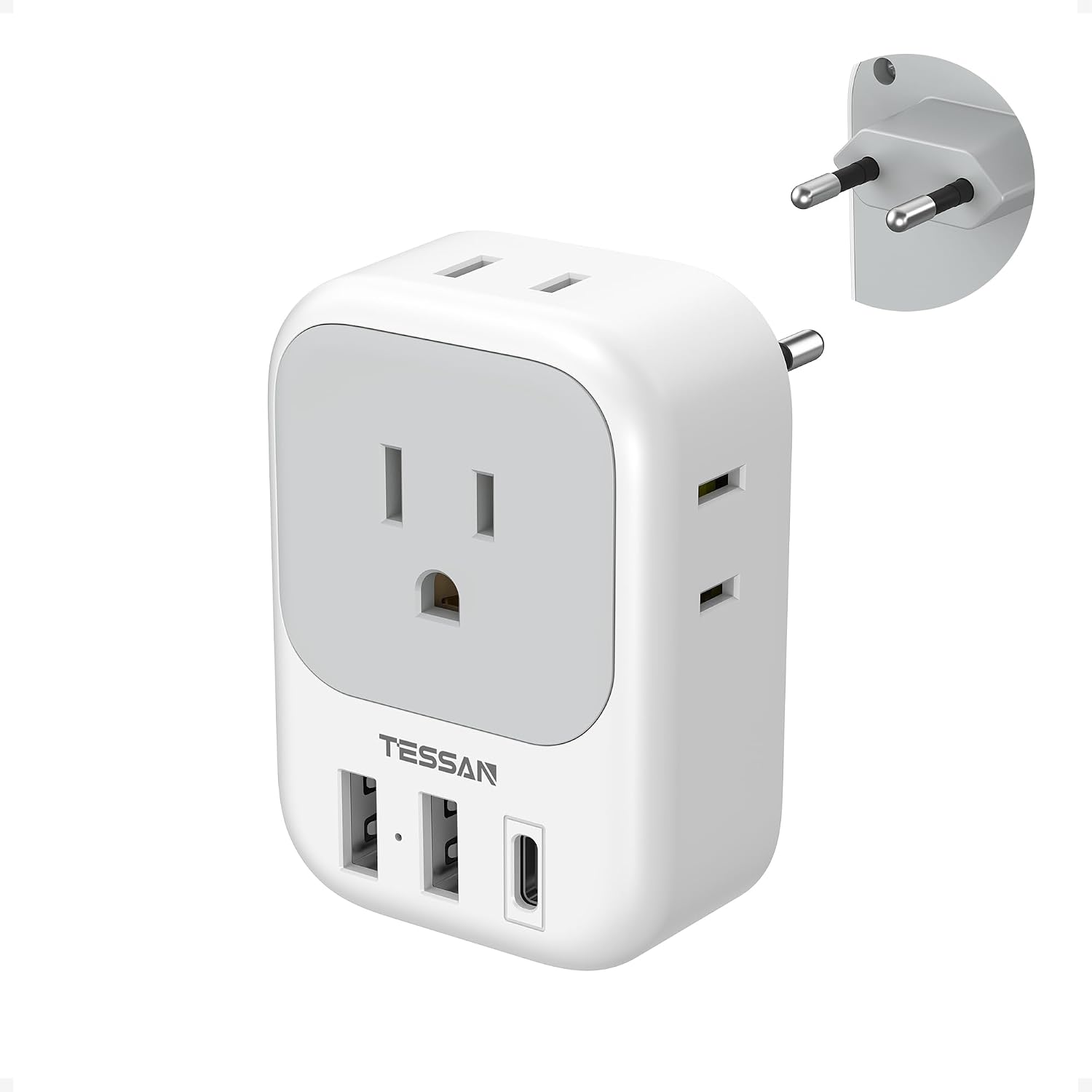 TESSAN European Travel Plug Adapter USB C, International Plug Adaptor