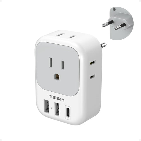 TESSAN European Travel Plug Adapter USB C, International Plug Adaptor
