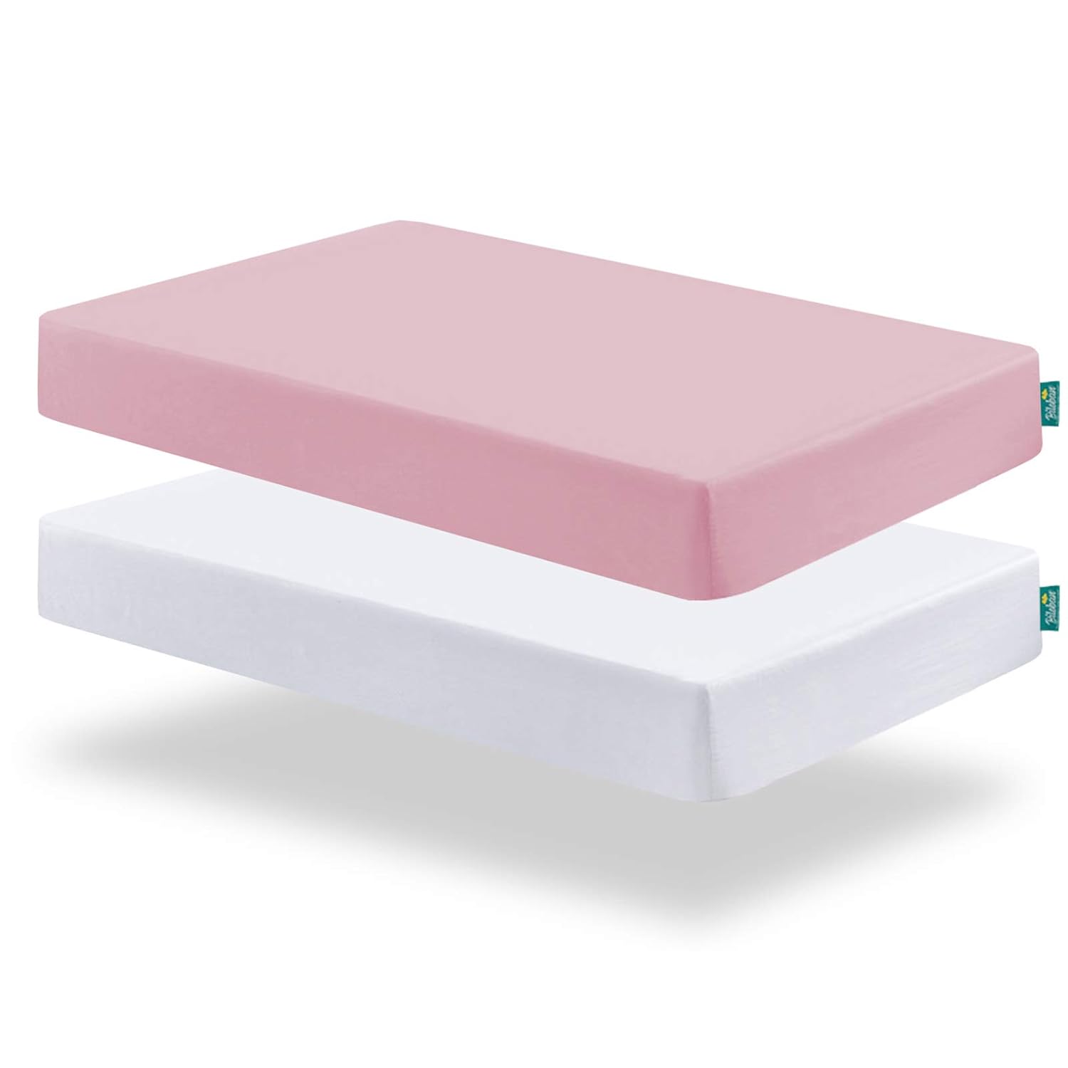 Biloban Crib Sheets Fitted, 2 Pack Crib Sheet Fits for Standard Crib Mattress, Neutral Toddler Bed Sheets Girl, White & Pink, 52”X 28”