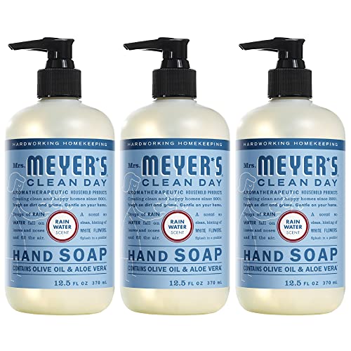 MRS. MEYER'S CLEAN DAY Hand Soap, Made with Essential Oils, Biodegradable Formula, Rain Water, 12.5 fl. oz - Pack of 3