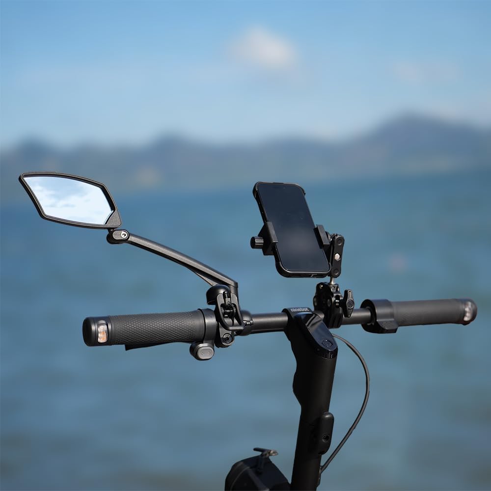 BriskMore Handlebar Bike Mirror - Crystal Clear HD Glass, 360° Adjustable&Foldable Mirror for Safe Riding, Wide Angle Rearview for E-Bikes, Mountain Bikes & Scooters,Bicycle Mirror