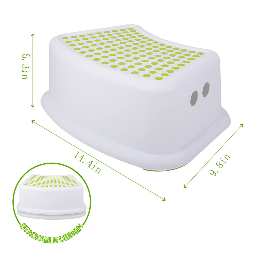 Step Stool for Kids (2 Pack), Toddlers Stool for Potty Training, Bathroom, Kitchen, Bedroom, Toy Room and Living Room. Toilet Stools with Soft Anti-Slip Grips for Safety, Stackable (Green)