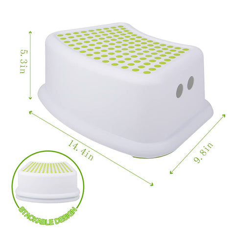 Step Stool for Kids (2 Pack), Toddlers Stool for Potty Training, Bathroom, Kitchen, Bedroom, Toy Room and Living Room. Toilet Stools with Soft Anti-Slip Grips for Safety, Stackable (Green)
