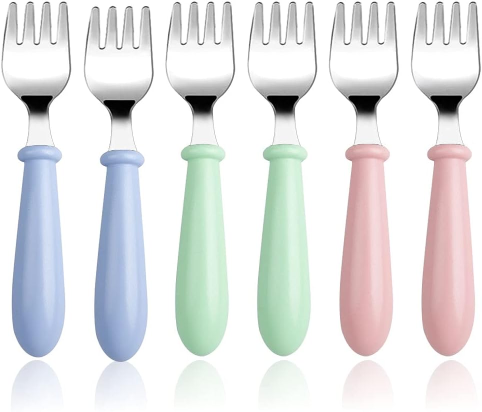 6-Pack Toddler Forks, 304 Stainless Steel, Round Handle, Dishwasher Safe