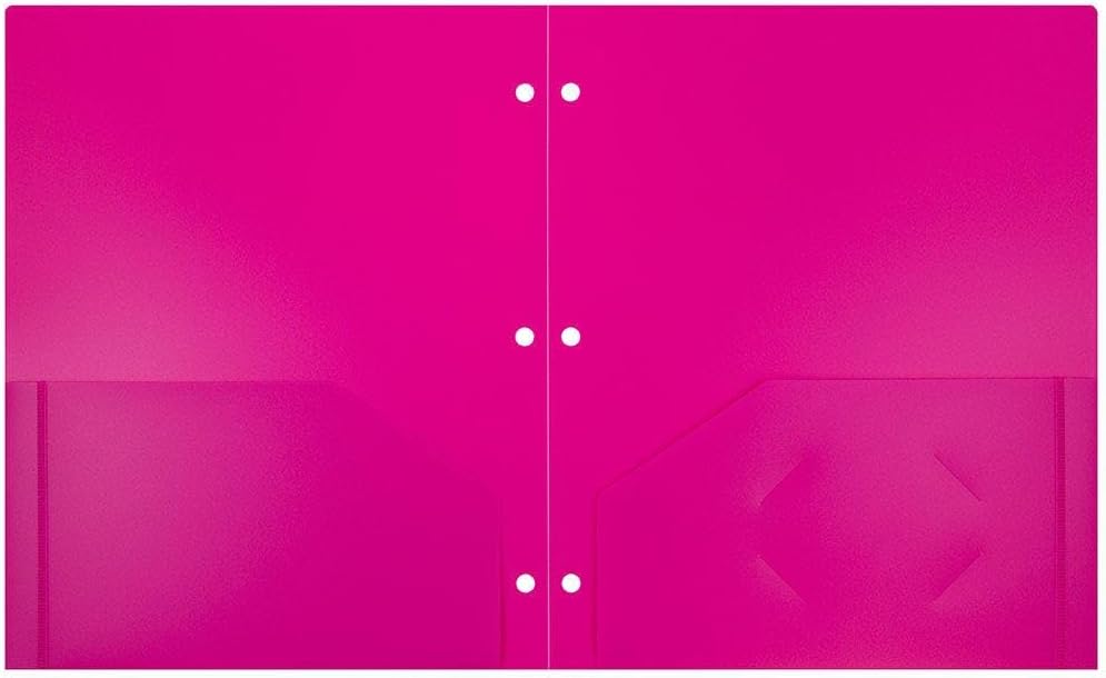 JAM PAPER Heavy Duty Plastic 3 Hole Punch Pocket Folders - Extra Tough School Folders - Fuchsia Hot Pink - 12/Pack
