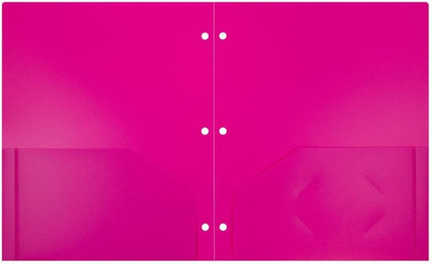 JAM PAPER Heavy Duty Plastic 3 Hole Punch Pocket Folders - Extra Tough School Folders - Fuchsia Hot Pink - 12/Pack