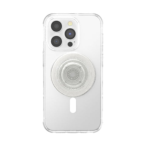 PopSockets Round Phone Grip Compatible with MagSafe, Adapter Ring Included, Phone Holder, Wireless Charging Compatible - Clear Glitter