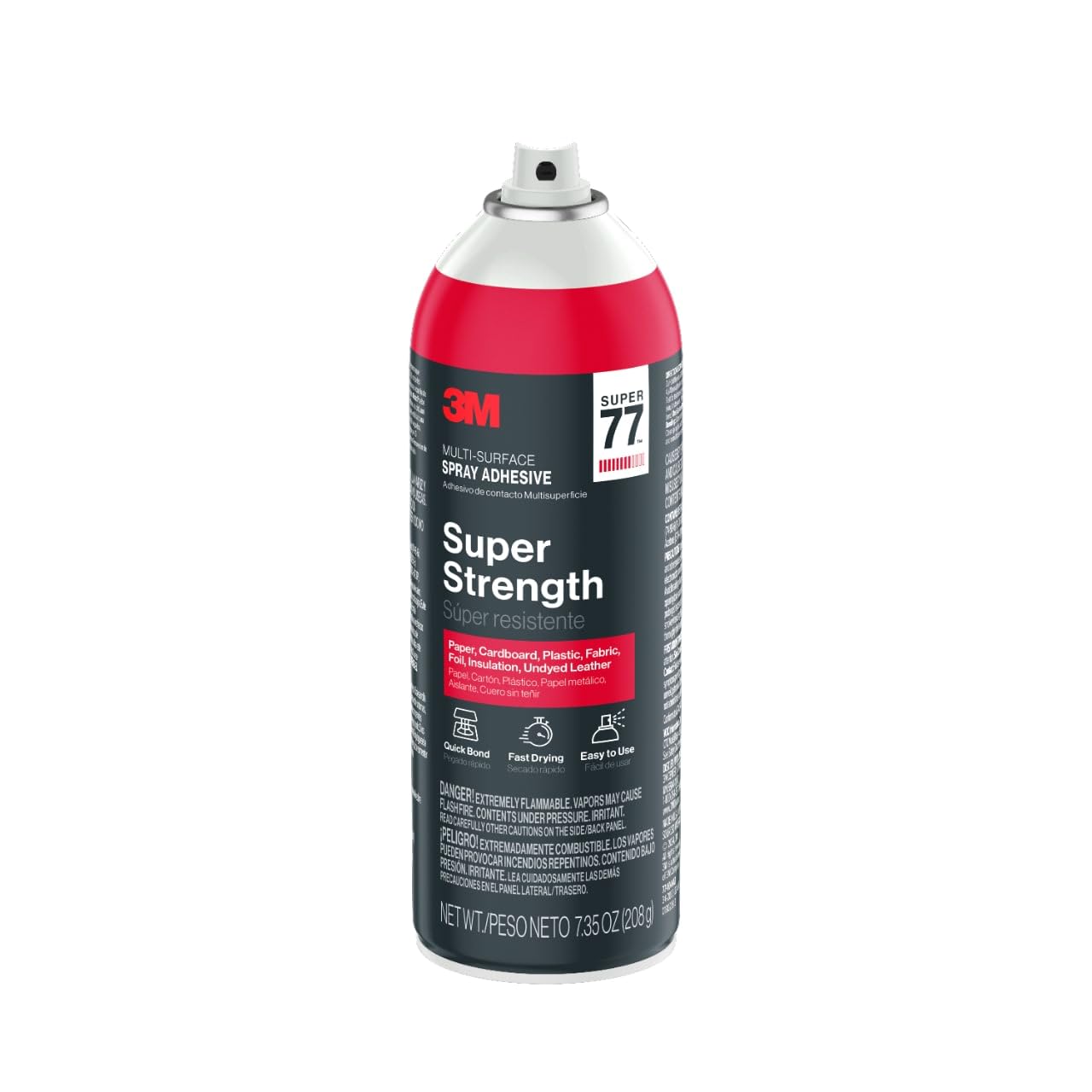 3M Super 77 Multipurpose Spray Adhesive, 7.35 oz Cans, Pack of 12 – Bulk High-Strength Spray Glue for Foam, Fabric, Plastic, Paper, Cardboard, Metal & More