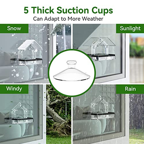 Clear Window Bird Feeder with 5 Extra Strong Suction Cups, DY-SKTY Sturdy and Durable Acrylic Bird Feeders for Viewing Wild Bird Outside, as a Bird Watching Gift, Outdoor Bird Feeder, and Garden Decor