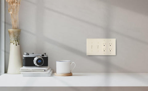 Henne Bery Modern Edge Decorative Wall Plate Switch Plate Outlet Cover, Durable Solid Zinc Alloy (Double Toggle/Double Decorator, Light Almond)