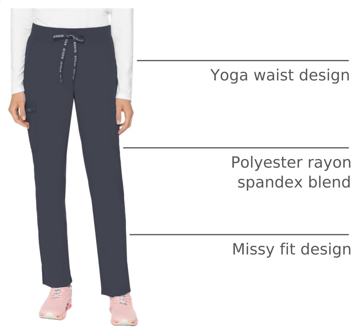 Med Couture Touch Scrub Pants for Women Jersey Waist Yoga Bottoms 6 Pockets