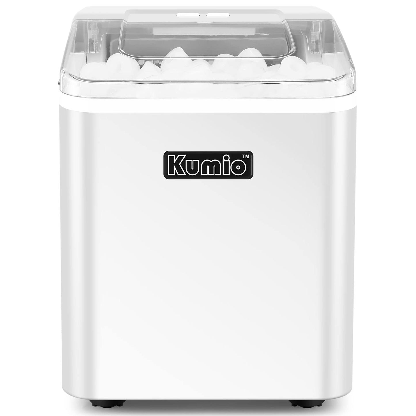 KUMIO Countertop Ice Maker, 9 Bullet Ice Ready in 6-8 Mins, 26.5lbs/24hrs, Self-Cleaning Portable Quiet Ice Machine with Ice Scoop& Basket, White