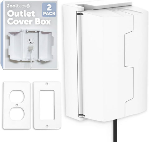 Jool Baby Outlet Cover Box for Child Safety (2 Pack) Duplex & Decorator Electrical Outlet Plates, Concealed Access Buttons, and Spacious Compartment