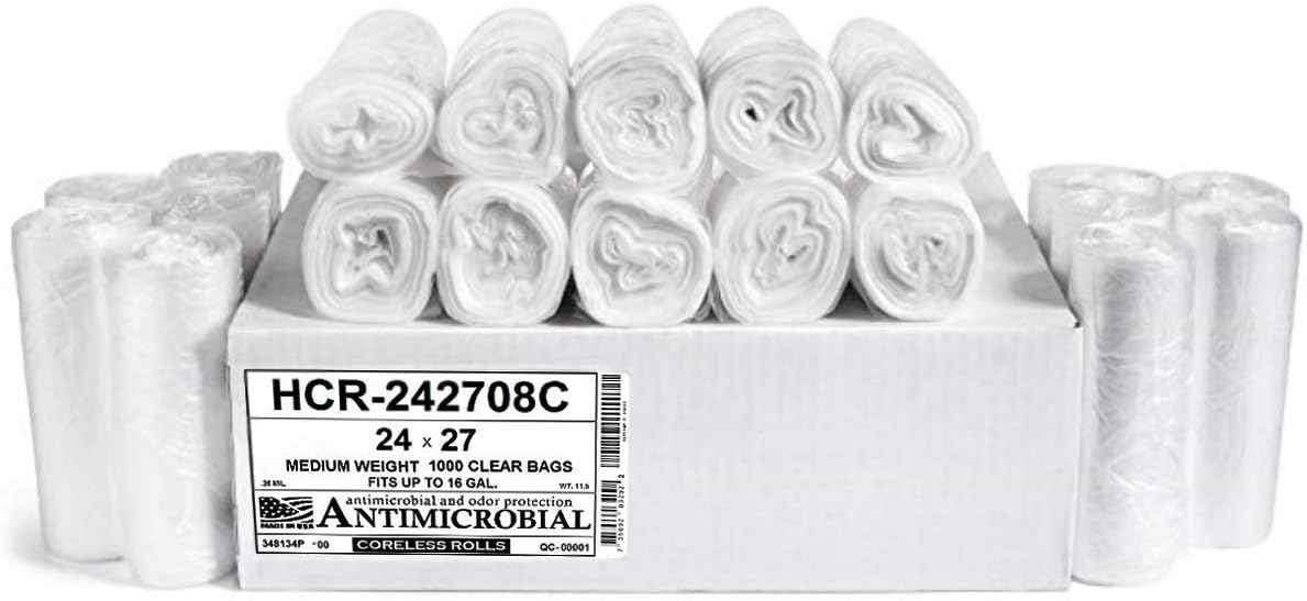 Aluf Plastics 12 Gal Clear Trash Bags, 8 Micron (EQ.), 24" x 27" (1000 Pk)
