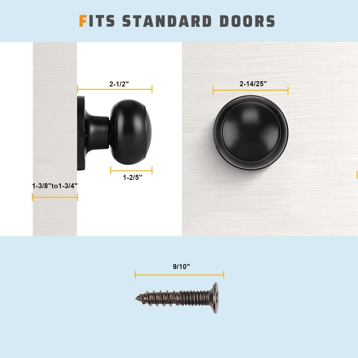 KNOBWELL 4 Pack Black Dummy Door Knob, Dummy Door Knobs for Closet/Hallway Doors, Individual Non-Turning Dummy Door Knob Single Side, Half-Dummy Round Door Knob, Matte Black Door Handle