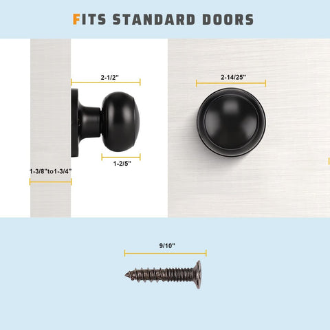 KNOBWELL 4 Pack Black Dummy Door Knob, Dummy Door Knobs for Closet/Hallway Doors, Individual Non-Turning Dummy Door Knob Single Side, Half-Dummy Round Door Knob, Matte Black Door Handle