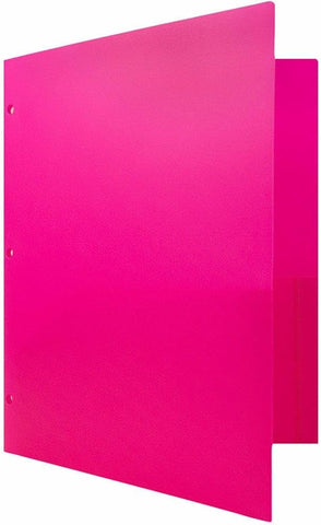 JAM PAPER Heavy Duty Plastic 3 Hole Punch Pocket Folders - Extra Tough School Folders - Fuchsia Hot Pink - 12/Pack