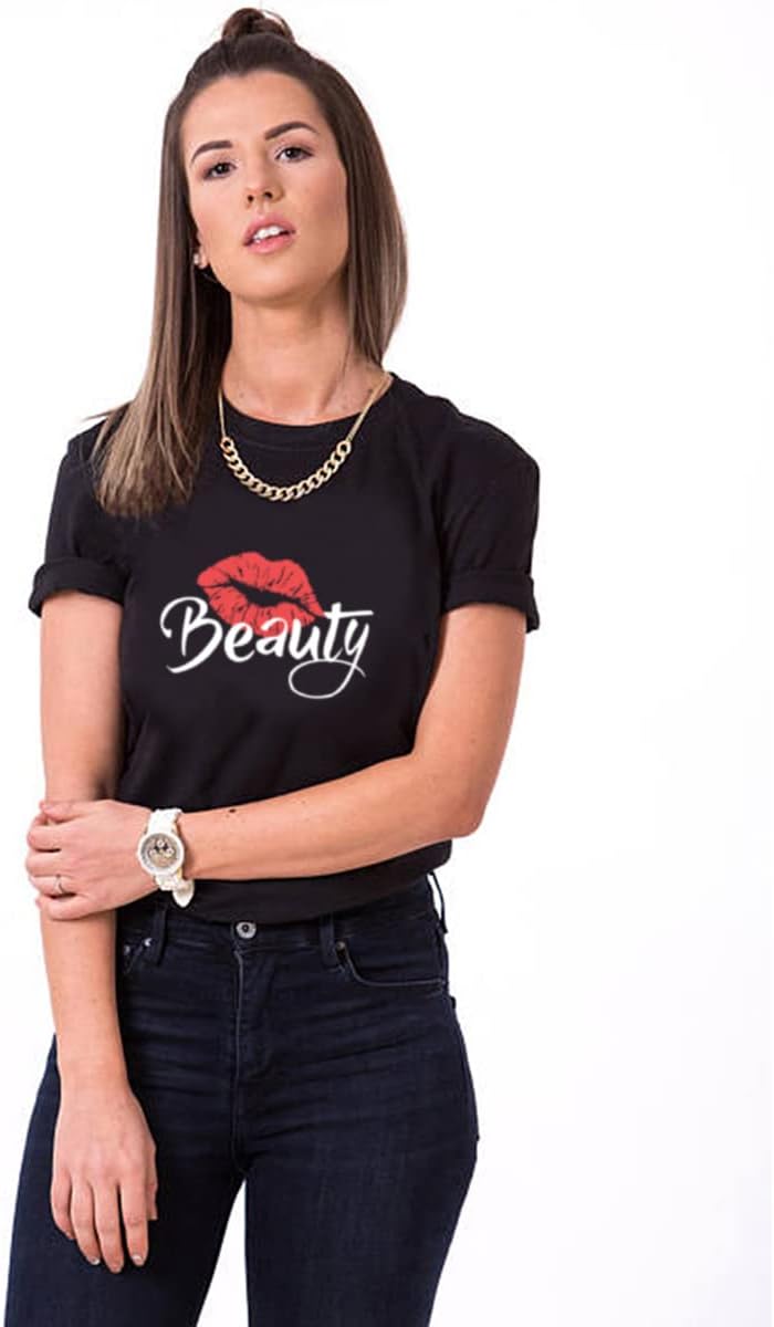 Beast Beauty Matching Couple T-Shirts for Husband & Wife, Pure Cotton Matching T-Shirt for Lovers (Pack of 1)