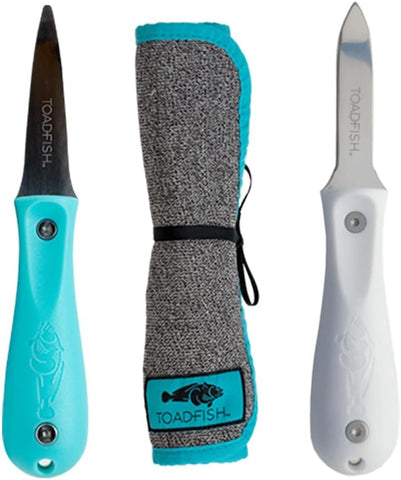 Toadfish Oyster Shucking Kit, 2 Oyster Knives and Protective Cloth